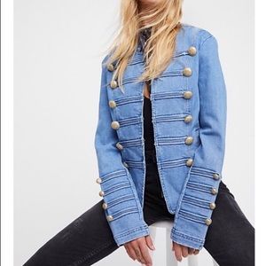Free people denim jacket with gold buttons